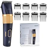 BaByliss Tondeuse à cheveux Lithium Performance - Performance professionnelle sans fil, 45 réglages de longueur (0,6-28 mm), Batterie lithium, Bleu foncé/or, E986E