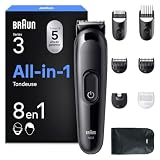 Braun Tondeuse Electrique Homme, Tout-en-Un Series 3 AIO3545 8-en-1, Noire
